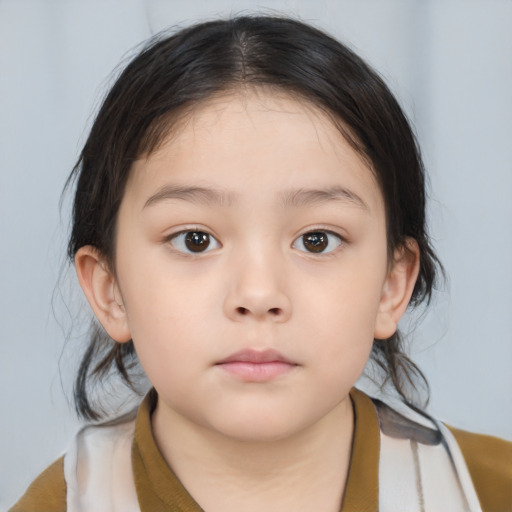 Neutral asian child female with medium  brown hair and brown eyes