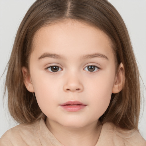 Neutral white child female with medium  brown hair and brown eyes