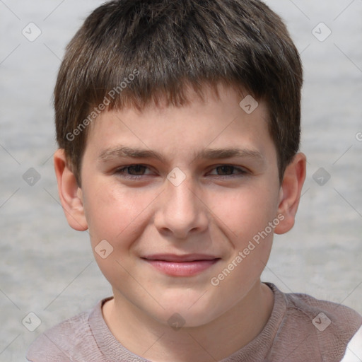 Joyful white child male with short  brown hair and brown eyes