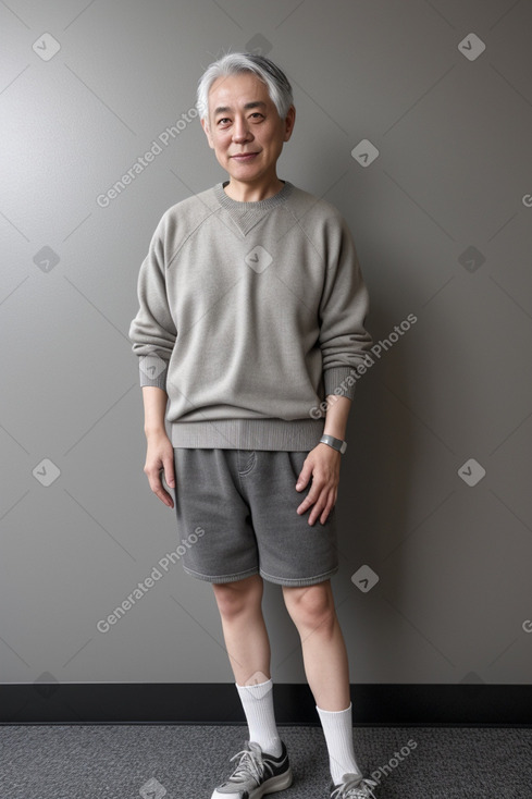 Japanese middle-aged non-binary with  gray hair