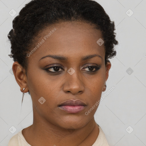 Neutral black young-adult female with short  brown hair and brown eyes