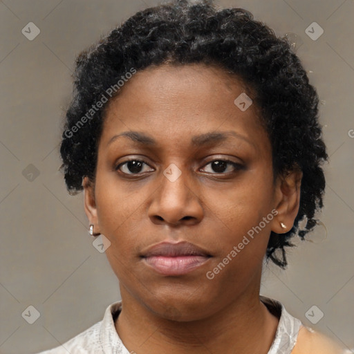 Neutral black young-adult female with short  brown hair and brown eyes