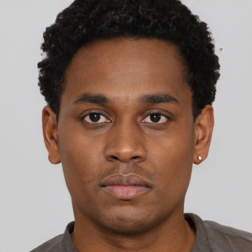 Neutral black young-adult male with short  brown hair and brown eyes