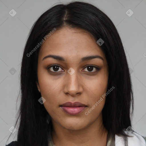 Neutral black young-adult female with long  black hair and brown eyes