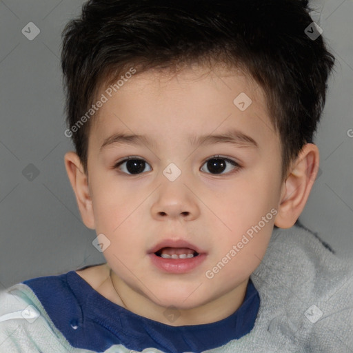 Neutral white child male with short  brown hair and brown eyes