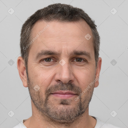 Neutral white adult male with short  brown hair and brown eyes