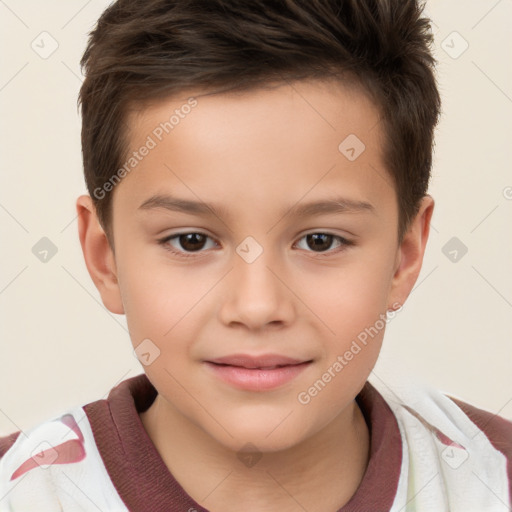 Joyful white child male with short  brown hair and brown eyes