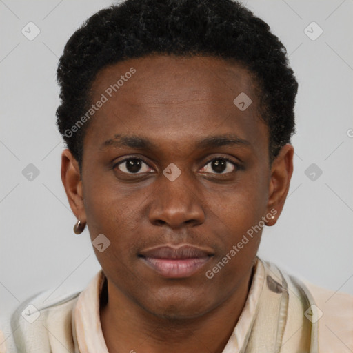 Neutral black young-adult male with short  brown hair and brown eyes