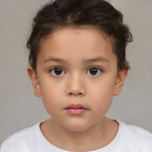 Neutral white child female with short  brown hair and brown eyes