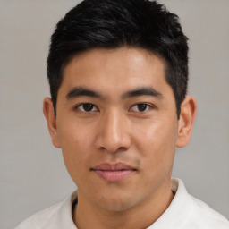 Neutral asian young-adult male with short  black hair and brown eyes