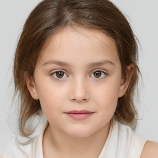 Neutral white child female with medium  brown hair and brown eyes