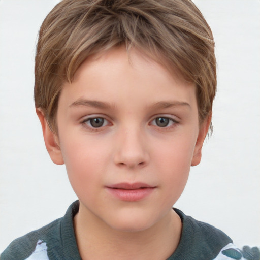 Neutral white child male with short  brown hair and grey eyes