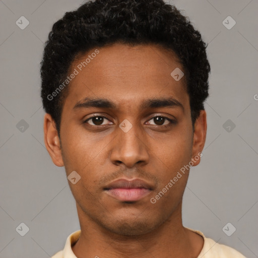 Neutral black young-adult male with short  brown hair and brown eyes