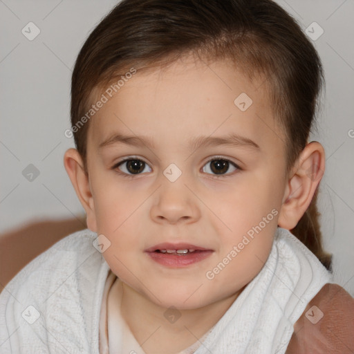 Neutral white child female with short  brown hair and brown eyes