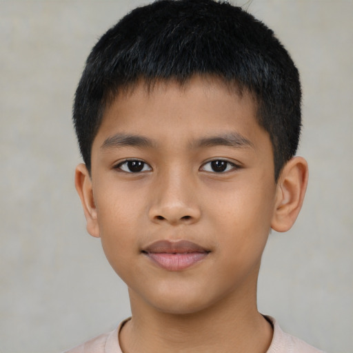 Neutral latino child male with short  black hair and brown eyes