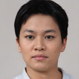 Neutral asian young-adult male with short  black hair and brown eyes