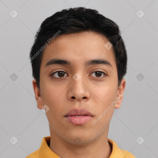 Neutral asian young-adult male with short  black hair and brown eyes