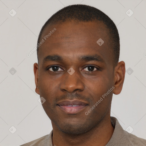 Neutral black young-adult male with short  brown hair and brown eyes
