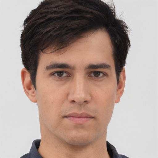 Neutral asian young-adult male with short  brown hair and brown eyes