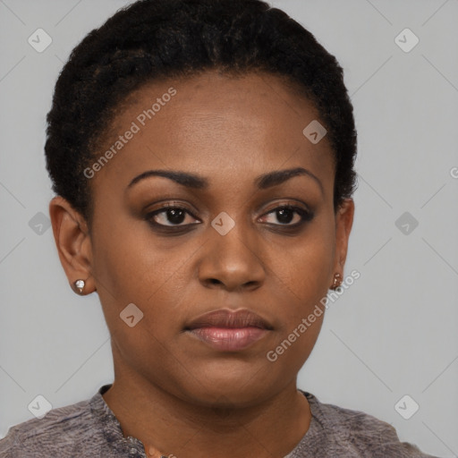 Neutral black young-adult female with short  brown hair and brown eyes