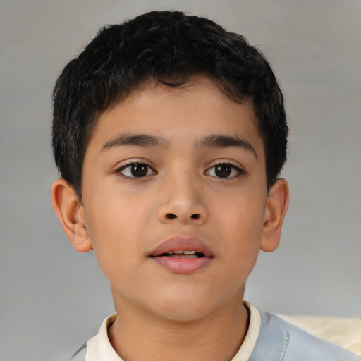 Neutral asian child male with short  brown hair and brown eyes