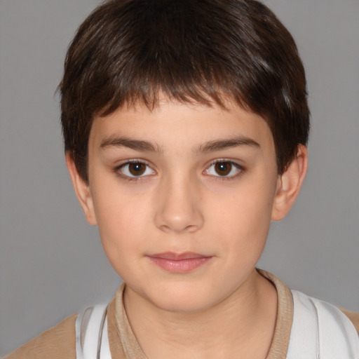 Neutral white child female with short  brown hair and brown eyes