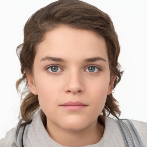 Neutral white child female with medium  brown hair and brown eyes