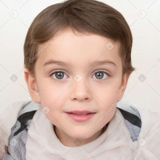 Neutral white child female with medium  brown hair and blue eyes