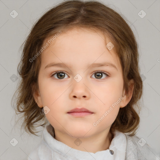 Neutral white child female with medium  brown hair and brown eyes