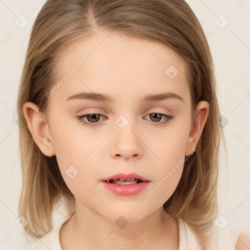 Neutral white child female with medium  brown hair and brown eyes