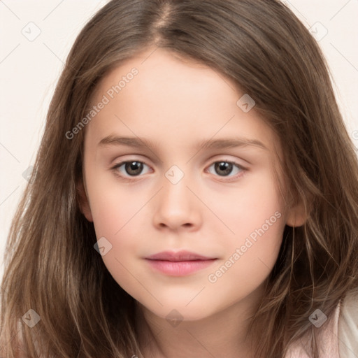 Neutral white child female with long  brown hair and brown eyes