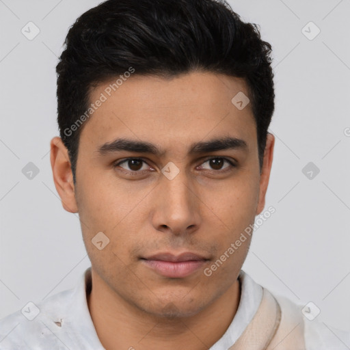 Neutral asian young-adult male with short  black hair and brown eyes