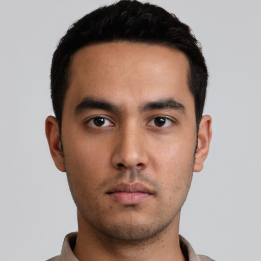 Neutral asian young-adult male with short  black hair and brown eyes