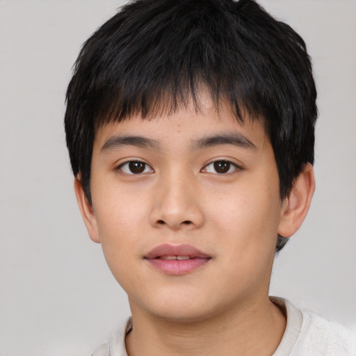 Neutral asian young-adult male with short  brown hair and brown eyes