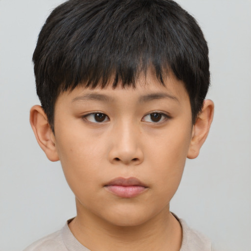Neutral asian child male with short  brown hair and brown eyes
