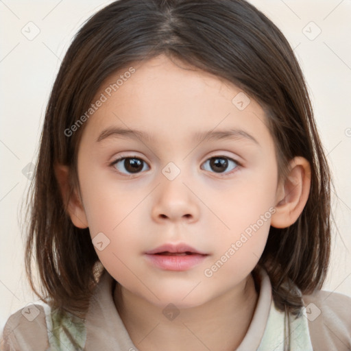 Neutral white child female with medium  brown hair and brown eyes