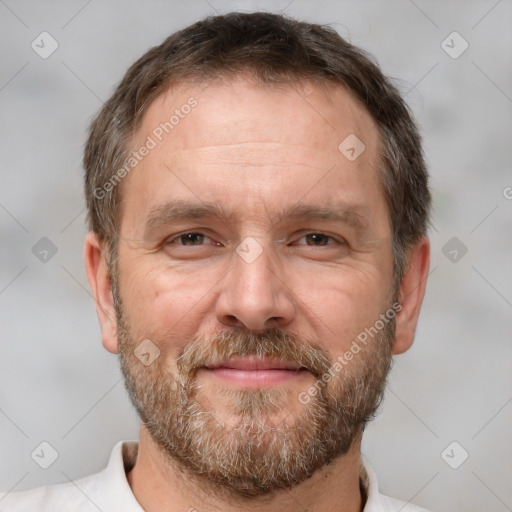 Neutral white adult male with short  brown hair and brown eyes