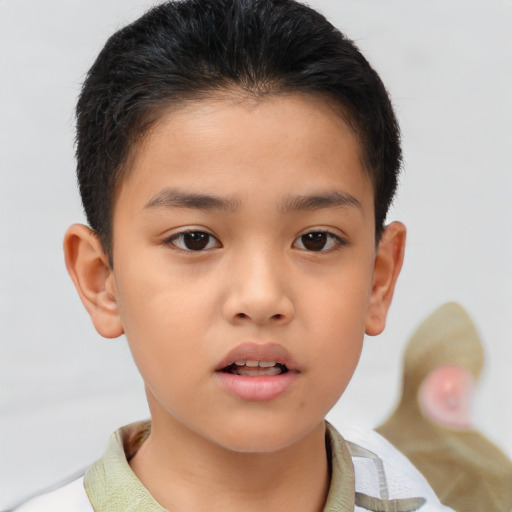 Neutral asian child male with short  brown hair and brown eyes