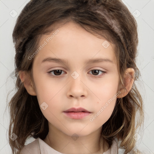 Neutral white child female with medium  brown hair and brown eyes