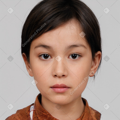 Neutral white child female with medium  brown hair and brown eyes