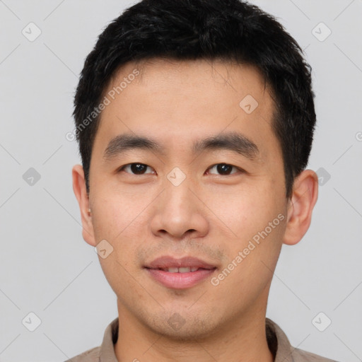 Neutral asian young-adult male with short  black hair and brown eyes