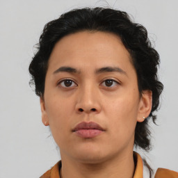 Neutral asian young-adult female with medium  brown hair and brown eyes