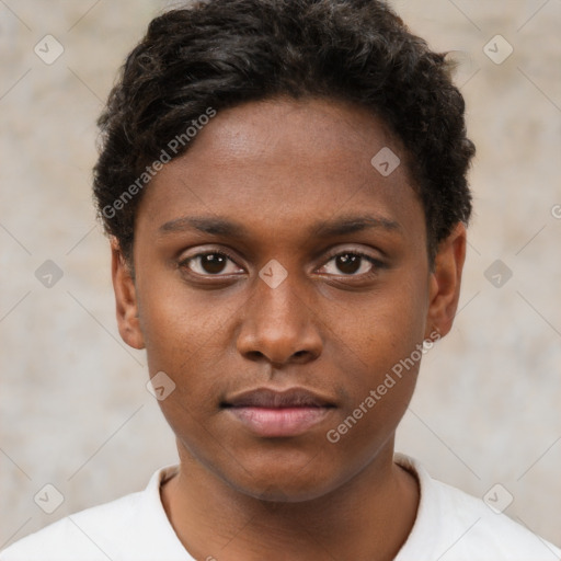 Neutral black young-adult female with short  brown hair and brown eyes