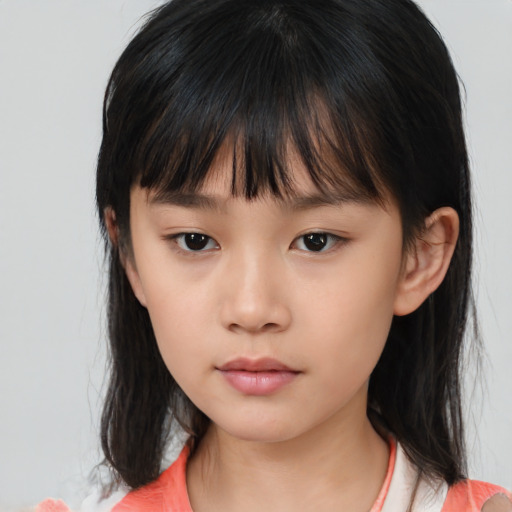 Neutral asian child female with medium  brown hair and brown eyes