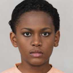 Neutral black young-adult female with short  brown hair and brown eyes