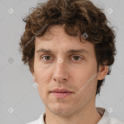 Neutral white adult male with short  brown hair and brown eyes