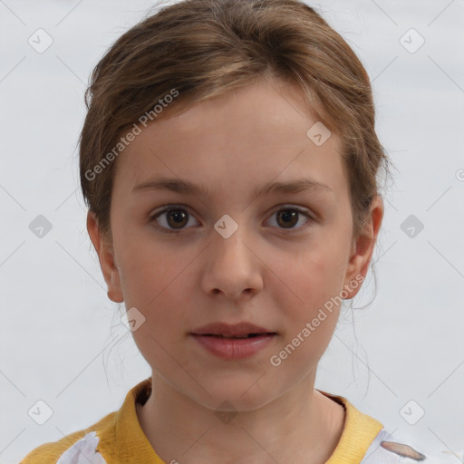 Neutral white child female with short  brown hair and brown eyes