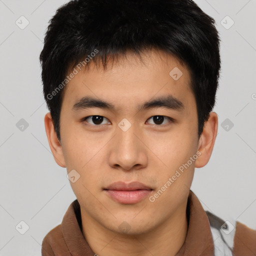 Neutral asian young-adult male with short  brown hair and brown eyes