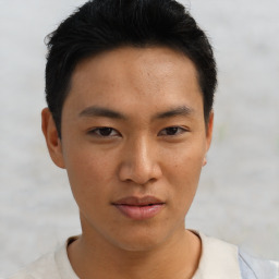 Neutral asian young-adult male with short  brown hair and brown eyes