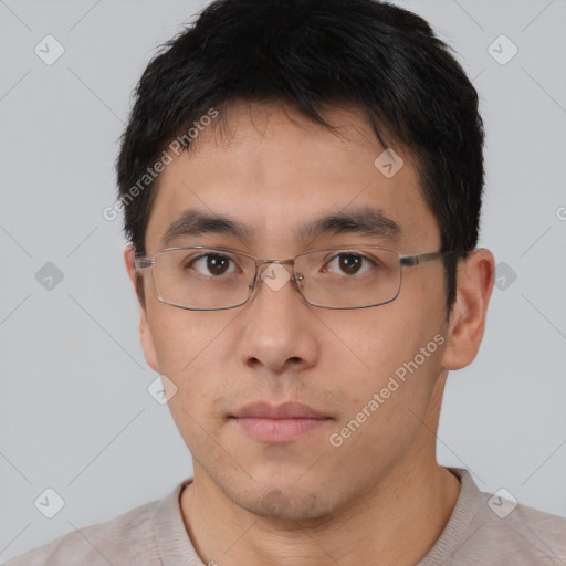 Neutral asian young-adult male with short  brown hair and brown eyes